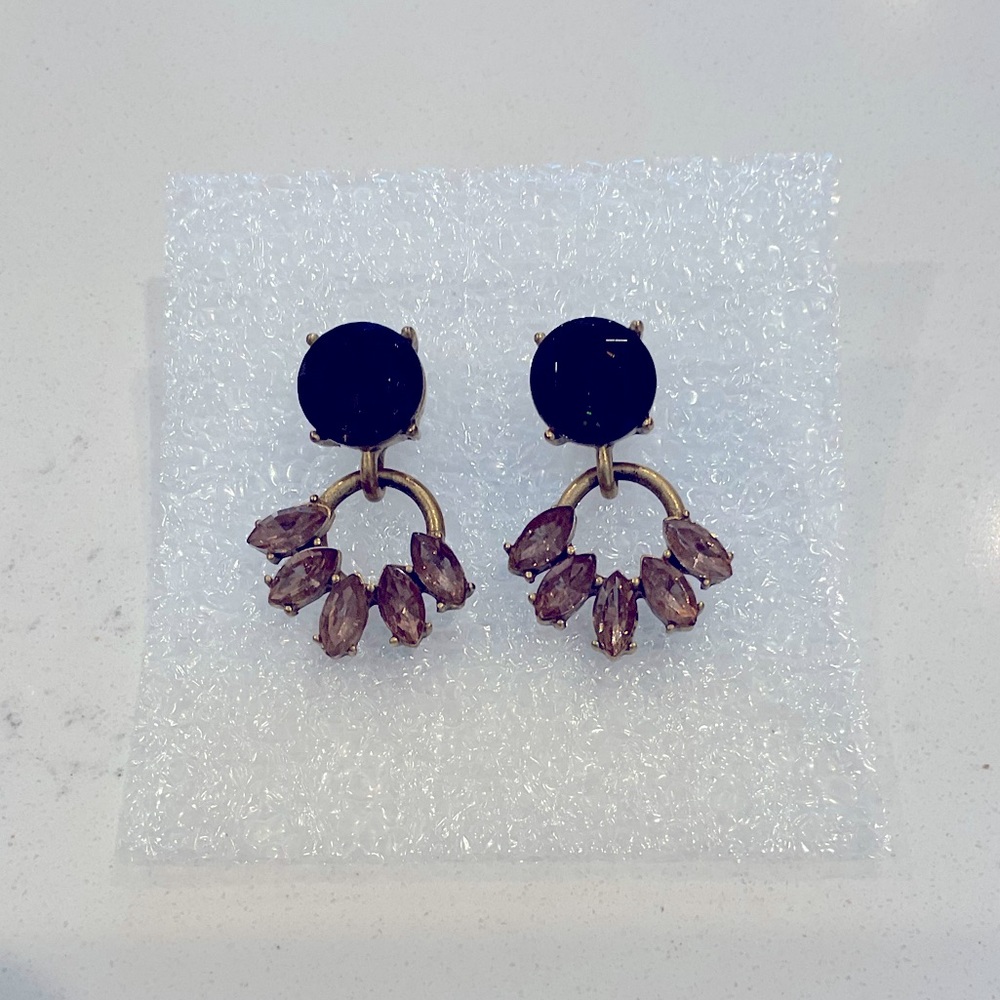 Ann Taylor Statement Post Earrings Gold Plated with Green & Pink Cut Glass Gems